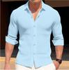 Camisa de Manga Larga de Color Sólido de Talla Grande para Hombre, Nueva de Primavera y Otoño, Europea y Americana, Waffle Casual con Solapa, Top