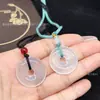 Colgante de calcedonia de hielo de alta calidad, patrón de nube de gelatina de lichi, candado auspicioso que cumple deseos, ágata de hielo de luz de luna blanca, amuleto ahuecado "Sin Preocupaciones", colgante de paz