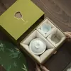 Conjunto de Chá Gaiwan Rosa e Verde Estilo Oriental das Dinastias Tang e Song, Conjunto de Chá Kung Fu, Conjunto de Chá para Presente de Negócios, Conjunto em Caixa de Presente