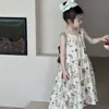 Vestido Chaleco Floral Blanco Nuevo Verano 2026 Estilo Coreano para Niñas Vestido Largo Dulce de Princesa para Niña Pequeña