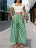 Ropa de Mujer de Comercio Exterior Transfronteriza Europea y Americana Amazon TEMU Wish Shein Pantalones de Pierna Ancha Elásticos con Bolsillo de Cordón Pantalones Cortos