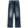 Jeans desgastados lavados con vibra de calle alta americana para hombre, pantalones casuales rectos de pierna ancha versátiles, marca de moda al por mayor