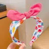 Diadema de lazo estilo coreano para niños, diadema ancha de fresa frutal, diadema con pinza para el pelo de orejas de conejo para niñas, en stock del fabricante
