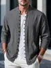 Camisa de lino para primavera y otoño transfronteriza de Amazon, de manga larga, cuello mao, transpirable, estilo casual, nueva camisa de estilo chino con bolsillos para hombre