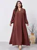 Vestido de Mujer Nuevo Estilo Otoño Jacquard Borgoña Cuello en V Encaje Exquisito Mangas de Linterna Manga Larga Talla Grande Transfronterizo En Stock