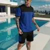 Amazon Transfronterizo para Hombre Ropa Deportiva Casual Bloques de Color Pantalones Cortos de Trabajo Traje de Manga Corta Conjunto de Dos Piezas Camiseta Deportiva de Verano