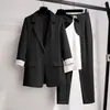 Conjunto de blazer com mangas três quartos e calça cropped transfronteiriço, moda feminina plus size, primavera e outono, estilo elegante e profissional, conjunto de duas peças