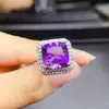Anillo Popular de Amatista Natural al por Mayor de Fábrica con Incrustación de Plata S925 Piedra Principal 11*11 Venta Directa de Fábrica de Joyería