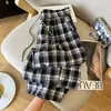 Calça de Sarja Larga Xadrez Retrô Feminina Verão 2026 Nova Tamanho Plus Size Solta Estilo Preguiçoso Cobre o Quadril Reta Casual