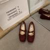 Zapatos Planos de Piel para Mujer para Ropa de Abrigo 2025 Otoño e Invierno Nuevo Estilo Zapatos de Ballet Mary Jane con Lazo Zapatos de Noche para Falda