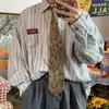 Camisa Listrada de Manga Longa Estilo Retro Japonês Cityboy para Homens, Roupa Íntima Casual Estilo Hong Kong Ins, Jaqueta Top Fresca para Primavera e Outono