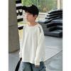 Panda Yuanyuan 2025 Nova Roupa de Outono para Meninos Algodão Penteado Pesado Camiseta de Manga Longa Infantil Camiseta Básica Micro-Elástica