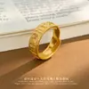 Anel Estilo Étnico Ouro Antigo de Areia Mantra de Seis Sílabas em Sânscrito, Cor Duradoura, Anel Aberto de Banda Lisa Fosca Vintage