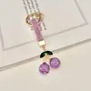Item popular transfronteiriço: Chaveiro de Cereja em Argila Cerâmica com Strass, Pingente para Chave de Carro, Pingente de Bolsa de Cereja com Strass Brilhante, Chaveiro