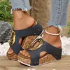 Sandalias de cuña europeas y americanas en stock en Amazon para mujer, estilo nuevo de verano 2026, sandalias de plataforma con tachuelas y hebilla metálica