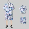 Conjunto de Praia Havaiano Camisa de Manga Curta de Verão Masculina Solta de Secagem Rápida Shorts Casuais Terno de Casal Masculino