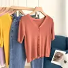 Top Corto Mujer Primavera Verano 2025 Nuevo Francés Suave Cuello en V Negro Manga Corta Delgado Seda de Hielo Cardigan de Punto Bm