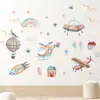 Br93958 Dibujo Animado Nave Espacial Globo Aerostático Avión Pegatina de Pared Autoadhesiva Decoración para Sala de Estar Dormitorio Habitación Infantil