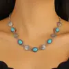 Colar Pulseira Cruzada Europeia e Americana Estilo Étnico Boêmio Retrô Padrão Oval Pulseira Encaixável Joias de Turquesa