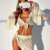 Nuevo traje de baño con protección solar de manga larga europeo y americano, bikini de playa para mujer de cuatro piezas separadas