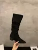 Botas de Salto Alto Bico Fino Cáqui Arredondadas Botas Longas Sapatos Femininos 2025 Nova Primavera Outono Inverno Slim Fit Acima do Joelho Botas de Cavaleiro