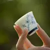 Taza de Té de Arcilla de Jade y Porcelana Blanca de las Dinastías Tang y Song, Decorada a Mano con Azul, Juego de Té de Cerámica Kung Fu para Uso Doméstico, Taza Individual, Taza Azul y Blanca