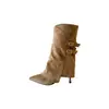 2026 Nuevas Botas de Gamuza con Hebilla Estilo Europeo y Americano Punta Fina Caña Alta Botas de Moda Tacón Alto Delgado Botas Ajustadas