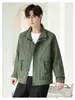 Chaqueta de trabajo retro de malla transpirable ligera de doble capa estilo americano chaqueta casual para exteriores con cuello alto abrigo para hombre