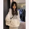 Sudadera Estilo Americano para Mujer Otoño Invierno Felpa Gruesa Petite Peso Pesado Blanco Gris Holgada Cubre Glúteos Top Perezoso