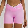 Shorts de Yoga Cruzados Europeos y Americanos de Cintura Alta Cruzados Nude Ajustados Levanta Glúteos Durazno Shorts de Fitness de Secado Rápido Shorts Deportivos