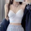 Verão Seda de Gelo Fina Alça no Pescoço Decote em V Profundo Costas Sexy Roupa Íntima Latex Peça Única Aro Moldado Cobertura do Peito Roupa Externa Camisola para Mulheres