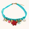 Pulsera Personalizada de Coral y Caracola Transfronteriza Europea y Americana Cadena Trenzada Azul Acero Inoxidable Chapado en 18K Collar con Colgante de Estrella de Mar y Tortuga