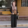 Nova roupa de outono estilo chinês para mães, conjunto de três peças com colete jacquard vintage abotoado, terno de colete tradicional estilo chinês para mulheres de meia-idade e idosas