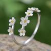 Esquecer-me-não vertical S925 Sterling Silver Ring Mulheres Fresh Pastoral Estilo Handmade Design Explosivo Anel de Abertura