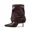 Botas de Montar de Primavera 2026 Estilo Europeo y Americano, Modelo Nuevo, Delgadas, de Tacón Alto, Puntiagudas, para Mujer, Botas Marrones Plisadas Fruncidas, Botas Cortas En relieve