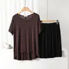 Conjunto de Pantalón Corto de Manga Corta y Cuello Redondo de Modal para Mujer, Verano, Delgado, Holgado, Casual, Cómodo, Ropa de Casa, Conjunto de Dos Piezas