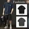 Camisa Polo de verão pesada, estilo duas peças falsas, camiseta de manga curta para homens, corte solto, tamanho grande, marca moderna estilo americano, camisa Polo de meia-manga com gola