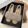 Sapatos de Inverno Femininos para Exterior com Pelo 2024 Novo Estilo Coreano Versátil Mocassins de Pelúcia, Sapatos de Algodão Quentes para Gestantes com Salto Baixo