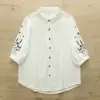 Camisa de Algodón de Manga Corta de Verano 2026 para Mujer, Corte Holgado, Adelgazante, Top Casual Versátil, Chaqueta Bordada, Estilo Delgado de Moda, Largo de Cinco Puntos