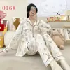 Pijama Feminino 2026 Novo Outono e Inverno Algodão Nuvem Conjunto de Roupa para Casa Desenho Animado Manga Longa Feminino Gola Lapela Outerwear
