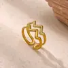 Anillo Abierto Geométrico de Acero Inoxidable Corazón Flor Línea Transfronterizo Europeo y Americano Estilo Ins Joyería de Mano Versátil de Gama Alta