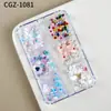 Conjunto de fada com 6 compartimentos e acessórios para nail art, apresentando coração de pérola e estrelas inspirados em dopamina, adesivos ultrafinos para decoração de unhas.