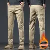 Calças Casuais Masculinas 2026 Outono e Inverno Novas Calças Cargo Retas Largas com Forro Espesso Calças Masculinas de Negócios Inverno