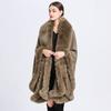 628# Abrigo holgado tipo chal con cuello de piel de conejo Rex de imitación para otoño e invierno, estilo europeo y americano, de talla grande, de punto