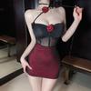 Lingerie Sexy para Dormir Pure Desire Uniforme Cheongsam Rosa Cheongsam Saia Quadril Roupa de Dormir Terno Feminino 963