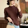 Suéter de punto para mujer, nuevo estilo otoño e invierno, cuello semi-alto, capa base con un sutil brillo, suave y cómodo, corte ajustado, manga larga
