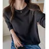 Camiseta de Manga Longa com Gola Redonda, Ombro Caído, Corte Solto, Escovada, Mistura de Lã Tencel, Outono/Inverno, Sensação Preguiçosa, Peça Externa, Camada Base