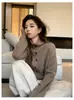 Coleção Outono 2026 Cardigan Feminino 100% Lã Pura Versátil Estilo Vintage Gola Alta Tricô Solto Suéter Casaco