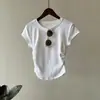 Camiseta Plisada de Cintura Estilo Europeo para Mujer, Verano 2026, Hombro Normal, Cuello Redondo, Petite, Dulce y Picante, Versátil, Adelgazante, Manga Corta