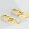 Pendientes de Aro Doble con Cadena de Oro de Venta Caliente Transfronterizos para Mujer, Lujo Ligero, Accesorios de Moda con Personalidad para el Día a Día, Fiestas y el Trabajo